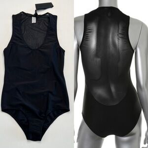 NWT Daniela Corte black one piece swimsuit v neck with mesh back size small